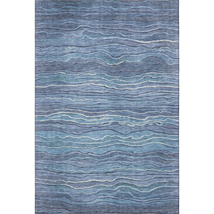HomeRoots 9' X 12' Washable Striped Area Rug in Blue, Ivory & Gray – UV Protected, Durable & Easy Care! 697703