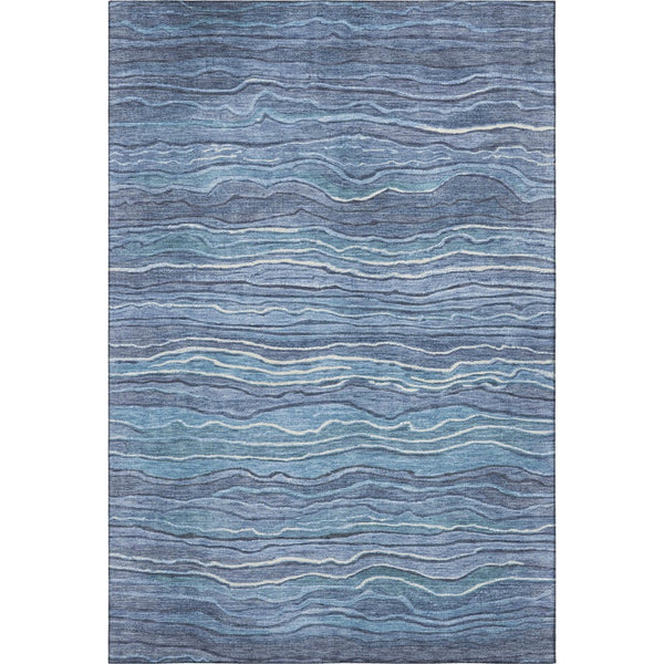 HomeRoots 9' X 12' Washable Striped Area Rug in Blue, Ivory & Gray – UV Protected, Durable & Easy Care! 697703