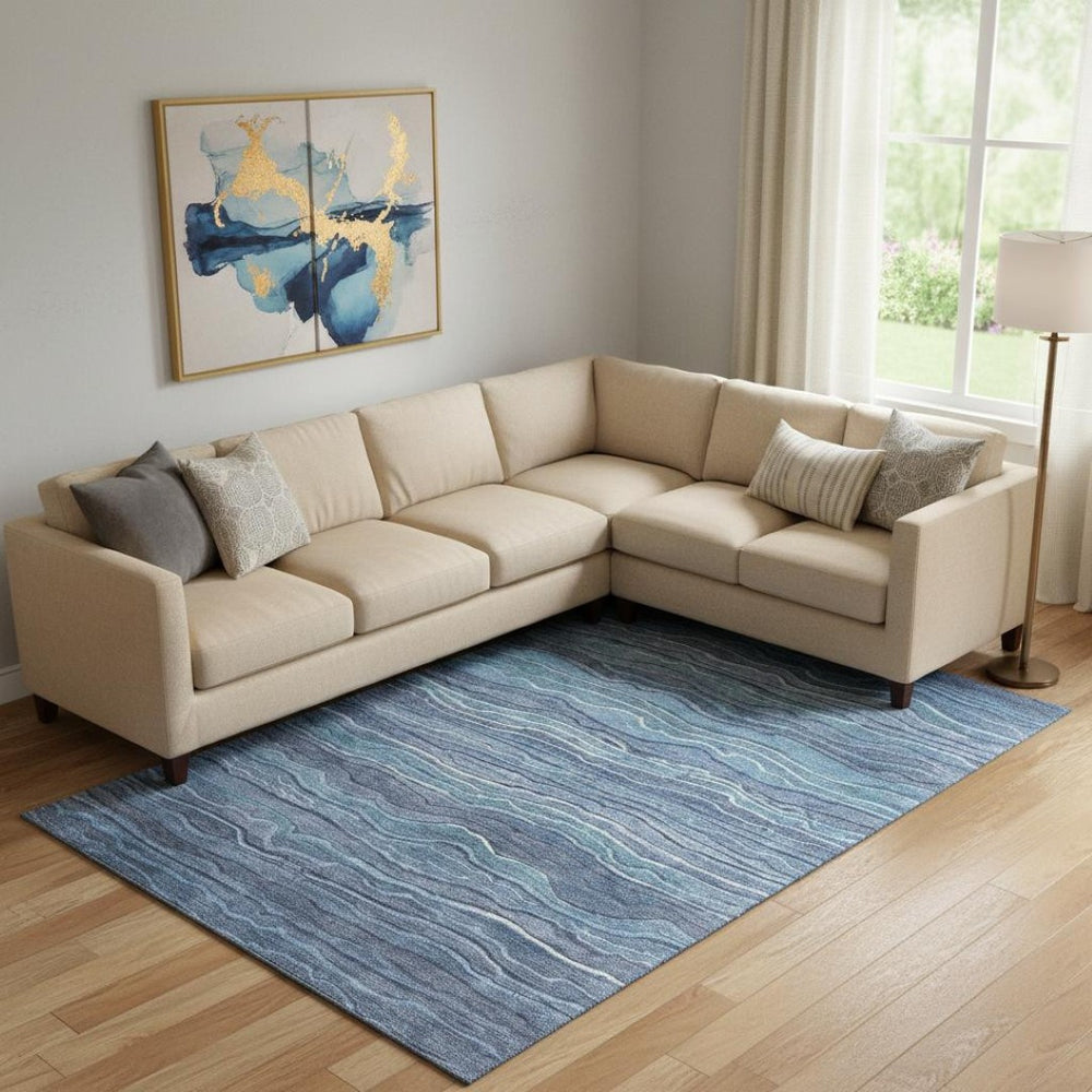 HomeRoots 10' X 14' Blue Ivory and Gray Striped Washable Area Rug with UV Protection - Durable & Stylish Decor 697704