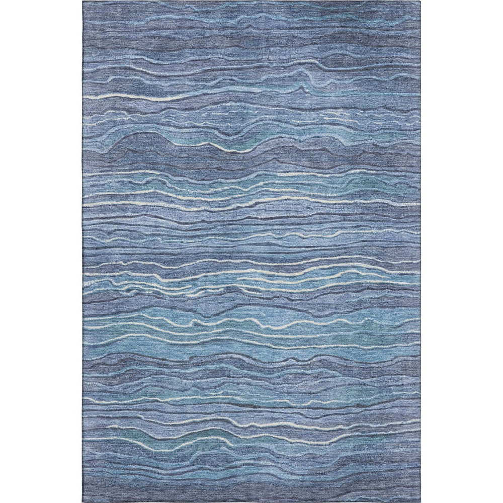 HomeRoots 10' X 14' Blue Ivory and Gray Striped Washable Area Rug with UV Protection - Durable & Stylish Decor 697704