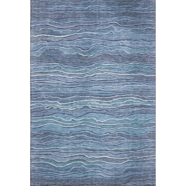 HomeRoots 10' X 14' Blue Ivory and Gray Striped Washable Area Rug with UV Protection - Durable & Stylish Decor 697704