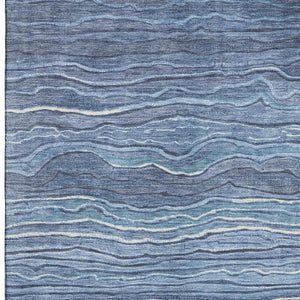 HomeRoots 10' X 14' Blue Ivory and Gray Striped Washable Area Rug with UV Protection - Durable & Stylish Decor 697704