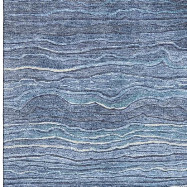 HomeRoots 10' X 14' Blue Ivory and Gray Striped Washable Area Rug with UV Protection - Durable & Stylish Decor 697704