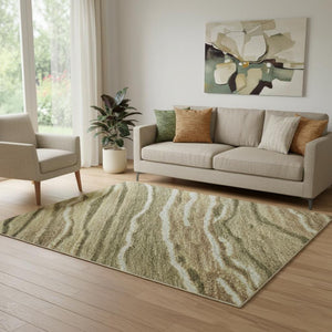 HomeRoots 5' X 8' Fern Green, Gray & Ivory Striped Area Rug - Washable, UV Protected, Perfect for Homes! 697706