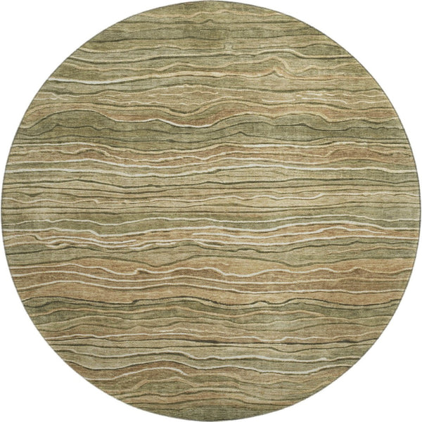 HomeRoots 8' Stylish Fern Green, Gray & Ivory Striped Washable Round Rug with UV Protection for Homes 697707