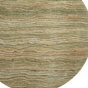 HomeRoots 8' Stylish Fern Green, Gray & Ivory Striped Washable Round Rug with UV Protection for Homes 697707