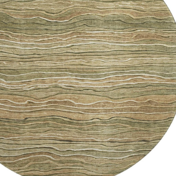 HomeRoots 8' Stylish Fern Green, Gray & Ivory Striped Washable Round Rug with UV Protection for Homes 697707