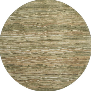 HomeRoots 8' Stylish Fern Green, Gray & Ivory Striped Washable Round Rug with UV Protection for Homes 697707