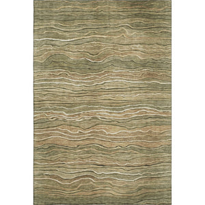 HomeRoots 9' X 12' Striped Washable Area Rug in Fern Green, Gray & Ivory - UV Protected for High-Traffic Rooms 697709