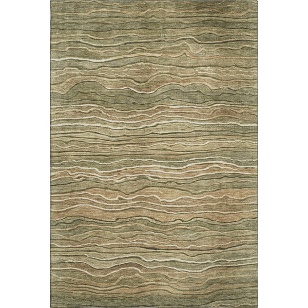 HomeRoots 9' X 12' Striped Washable Area Rug in Fern Green, Gray & Ivory - UV Protected for High-Traffic Rooms 697709