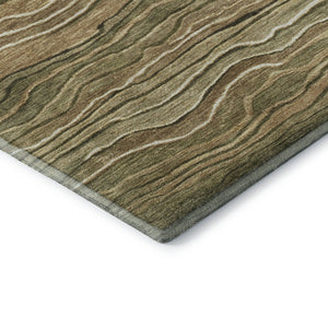 HomeRoots 9' X 12' Striped Washable Area Rug in Fern Green, Gray & Ivory - UV Protected for High-Traffic Rooms 697709