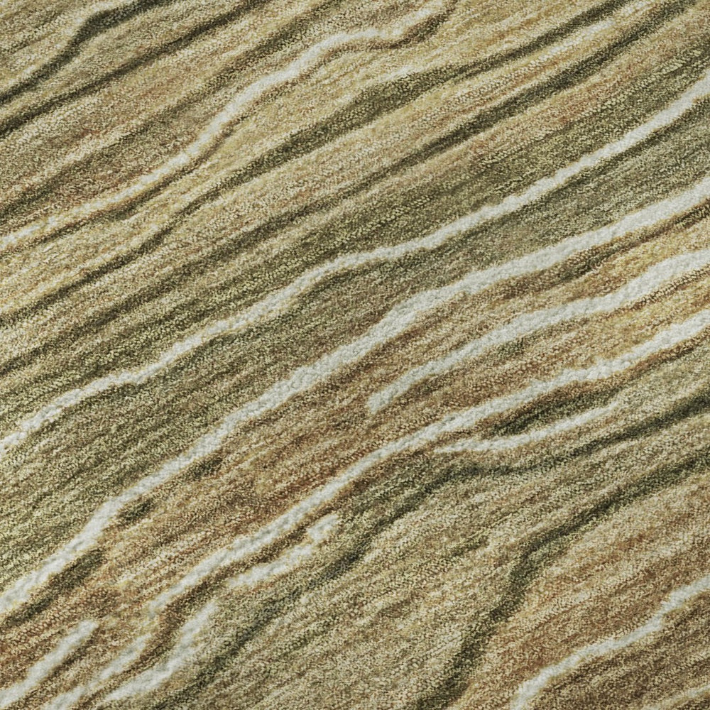 HomeRoots 9' X 12' Striped Washable Area Rug in Fern Green, Gray & Ivory - UV Protected for High-Traffic Rooms 697709