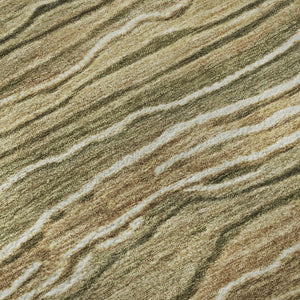 HomeRoots 9' X 12' Striped Washable Area Rug in Fern Green, Gray & Ivory - UV Protected for High-Traffic Rooms 697709