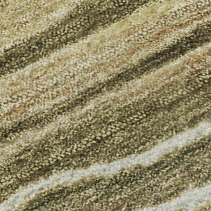 HomeRoots 9' X 12' Striped Washable Area Rug in Fern Green, Gray & Ivory - UV Protected for High-Traffic Rooms 697709