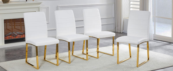 English Elm 2-pack Pu Leather Dining Chairs with Iron Legs and Foam Cushion for Home or Office White+Gold W2920P294517