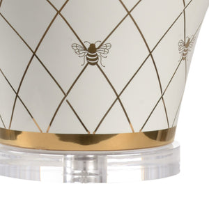 Chelsea House Ginger Jar Lamp By Shayla Copas — White Glaze With Satin Gold Geometric Pattern & Royal Bee Accent 69771