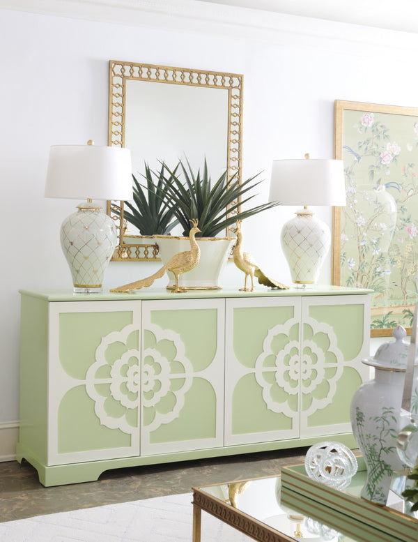 Chelsea House Ginger Jar Lamp By Shayla Copas — White Glaze With Satin Gold Geometric Pattern & Royal Bee Accent 69771