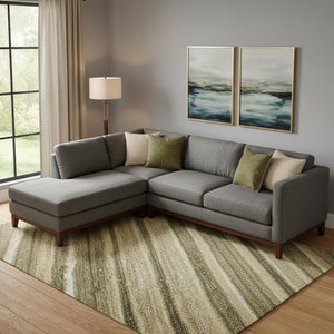 HomeRoots 10' X 14' Fern Green, Gray & Ivory Striped Area Rug - UV Protected, Stain Resistant, Non-Slip Design 697710