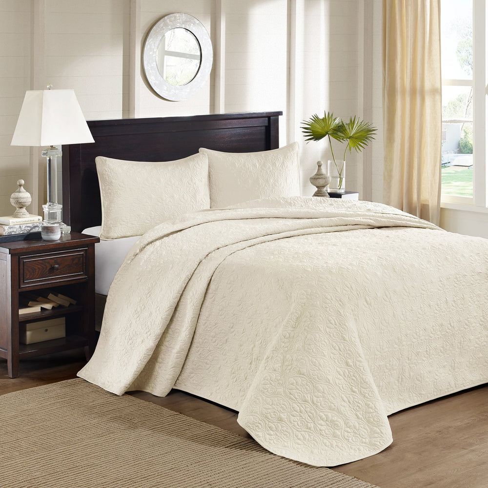 JLA Home Madison Park - 3 Piece Reversible Bedspread Set with Quilted Stitch Texture, Prewashed Cotton Fill, Antimicrobial Freshness 118 L x 102 W x 0.25H MP13-708