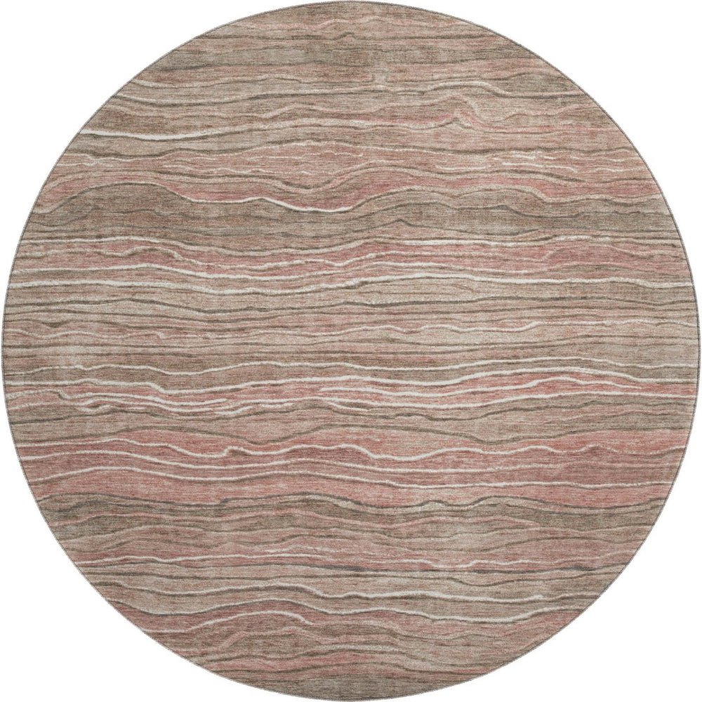 HomeRoots 8' Stylish Copper & Beige Striped Washable Round Rug with UV Protection for High-Traffic Areas 697713