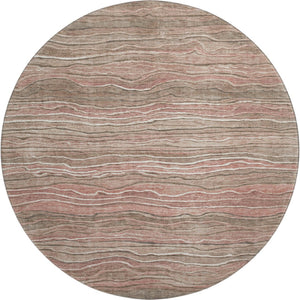 HomeRoots 8' Stylish Copper & Beige Striped Washable Round Rug with UV Protection for High-Traffic Areas 697713