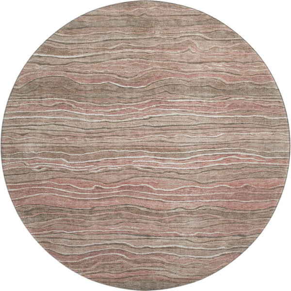 HomeRoots 8' Stylish Copper & Beige Striped Washable Round Rug with UV Protection for High-Traffic Areas 697713