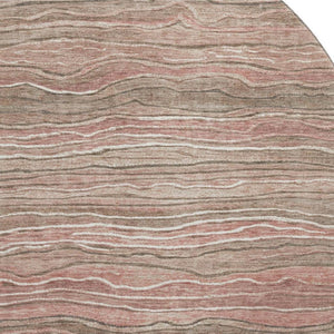 HomeRoots 8' Stylish Copper & Beige Striped Washable Round Rug with UV Protection for High-Traffic Areas 697713