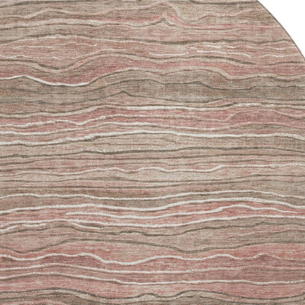 HomeRoots 8' Stylish Copper & Beige Striped Washable Round Rug with UV Protection for High-Traffic Areas 697713