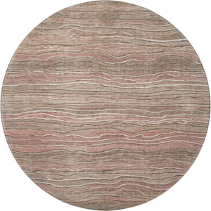 HomeRoots 8' Stylish Copper & Beige Striped Washable Round Rug with UV Protection for High-Traffic Areas 697713