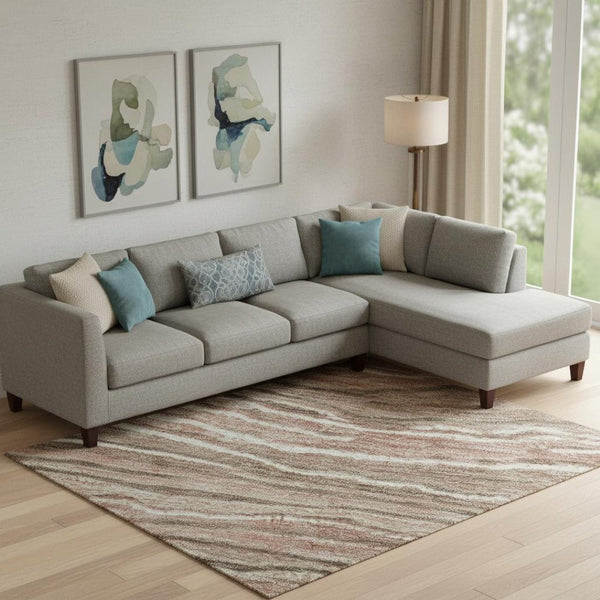 HomeRoots 9' X 12' Striped Washable Area Rug in Coffee, Copper, and Beige – Durable, UV Protected & Easy Care 697715