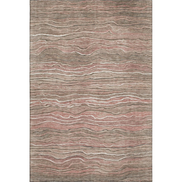 HomeRoots 9' X 12' Striped Washable Area Rug in Coffee, Copper, and Beige – Durable, UV Protected & Easy Care 697715