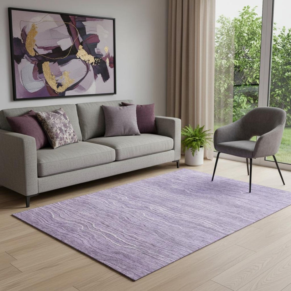 HomeRoots 5' X 8' Stylish Purple & Ivory Striped Washable Area Rug with UV Protection for Family Spaces 697718