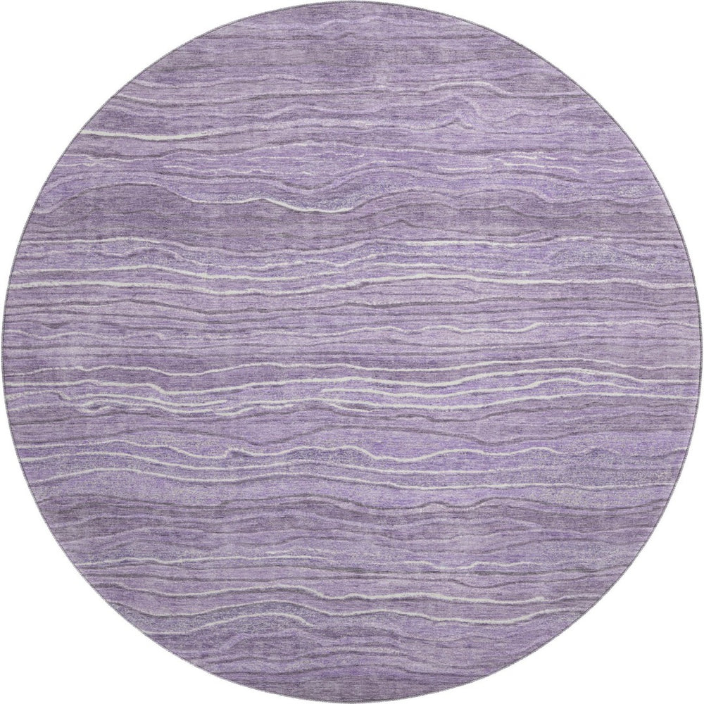 HomeRoots 8' Purple and Ivory Striped Round Rug - Washable, UV Protected, Durable Design for Busy Homes 697719