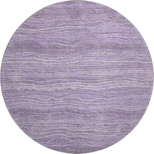 HomeRoots 8' Purple and Ivory Striped Round Rug - Washable, UV Protected, Durable Design for Busy Homes 697719