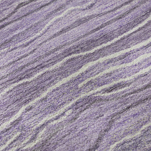 HomeRoots 8' Purple and Ivory Striped Round Rug - Washable, UV Protected, Durable Design for Busy Homes 697719