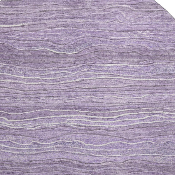 HomeRoots 8' Purple and Ivory Striped Round Rug - Washable, UV Protected, Durable Design for Busy Homes 697719