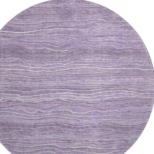HomeRoots 8' Purple and Ivory Striped Round Rug - Washable, UV Protected, Durable Design for Busy Homes 697719