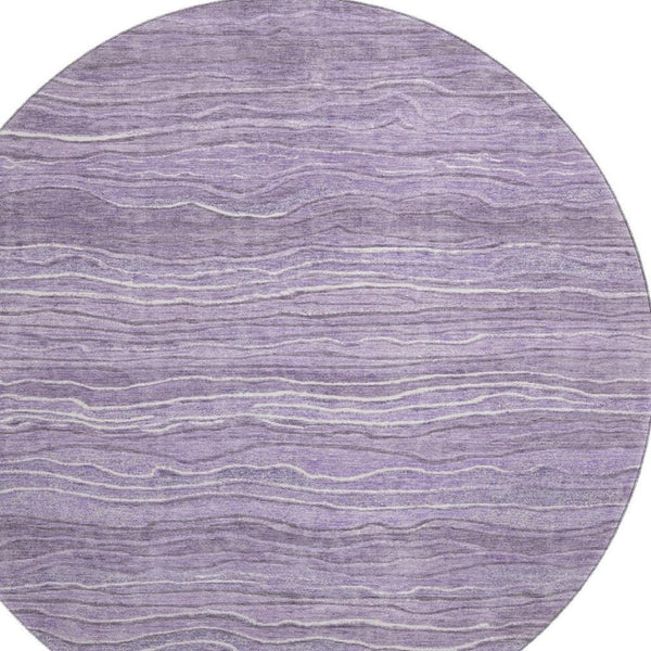 HomeRoots 8' Purple and Ivory Striped Round Rug - Washable, UV Protected, Durable Design for Busy Homes 697719