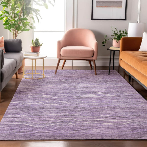 HomeRoots 8' X 10' Purple and Ivory Striped Washable Area Rug – Durable, Stain Resistant, UV Protected Decor! 697720