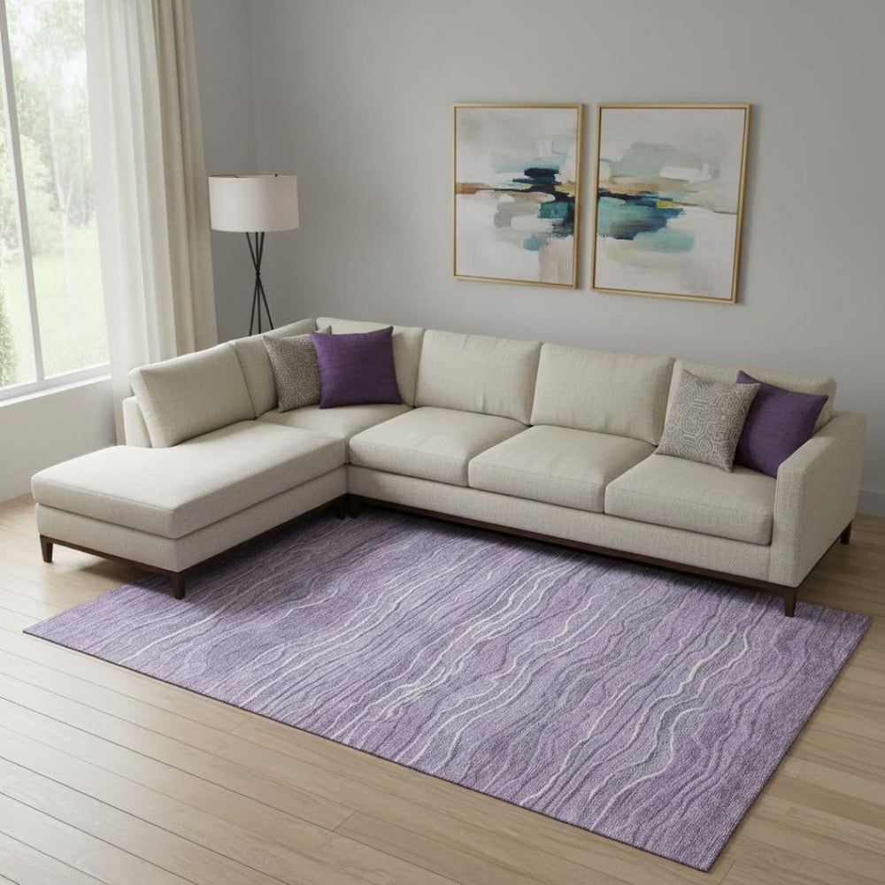 HomeRoots 10' X 14' Purple and Ivory Striped Washable Area Rug - Durable, UV-Protected, Pet-Friendly Design! 697722