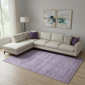 HomeRoots 10' X 14' Purple and Ivory Striped Washable Area Rug - Durable, UV-Protected, Pet-Friendly Design! 697722