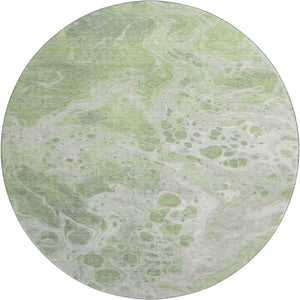 HomeRoots 8' Artichoke Green Abstract Round Rug - Washable, Stain Resistant, UV Protected, Non-Slip Design 697725