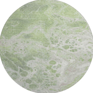 HomeRoots 8' Artichoke Green Abstract Round Rug - Washable, Stain Resistant, UV Protected, Non-Slip Design 697725