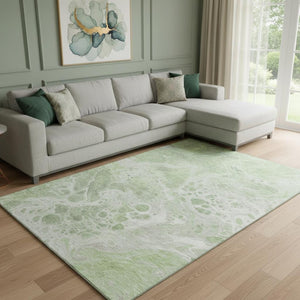 HomeRoots 8' X 10' Stylish Artichoke Green Abstract Area Rug - Washable, UV Protected & Perfect for Homes! 697726