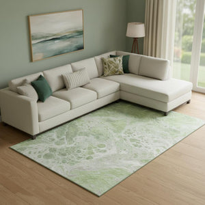 HomeRoots 10' X 14' Abstract Artichoke Green Area Rug - Washable, UV Protected, Pet-Friendly for Modern Spaces 697728