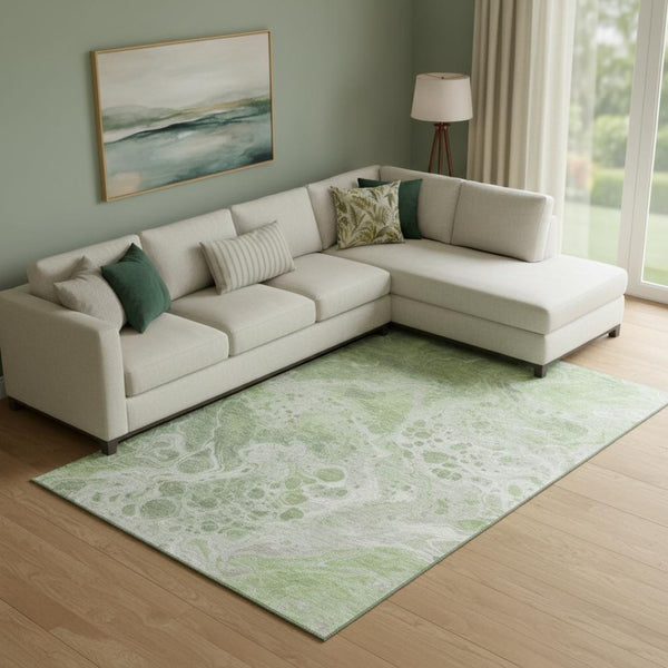 HomeRoots 10' X 14' Abstract Artichoke Green Area Rug - Washable, UV Protected, Pet-Friendly for Modern Spaces 697728