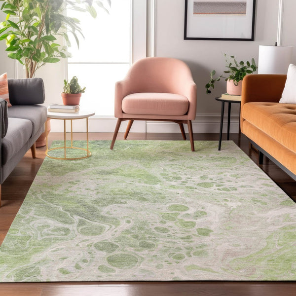 HomeRoots 10' X 14' Abstract Artichoke Green Area Rug - Washable, UV Protected, Pet-Friendly for Modern Spaces 697728