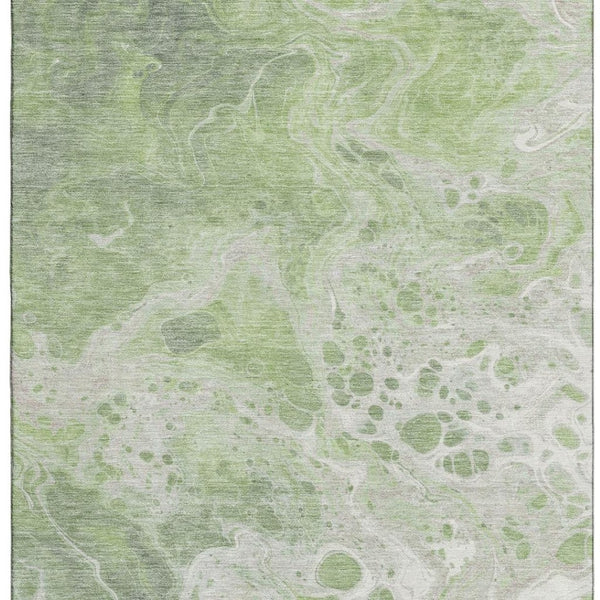 HomeRoots 10' X 14' Abstract Artichoke Green Area Rug - Washable, UV Protected, Pet-Friendly for Modern Spaces 697728