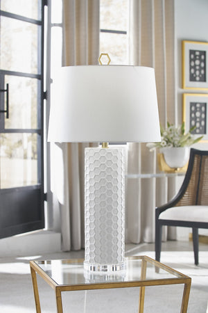 Chelsea House April Honeycomb Lamp By Shayla Copas — White Glazed Ceramic Table Lamp, Raised Texture, 33" H Ambient Accent 69773