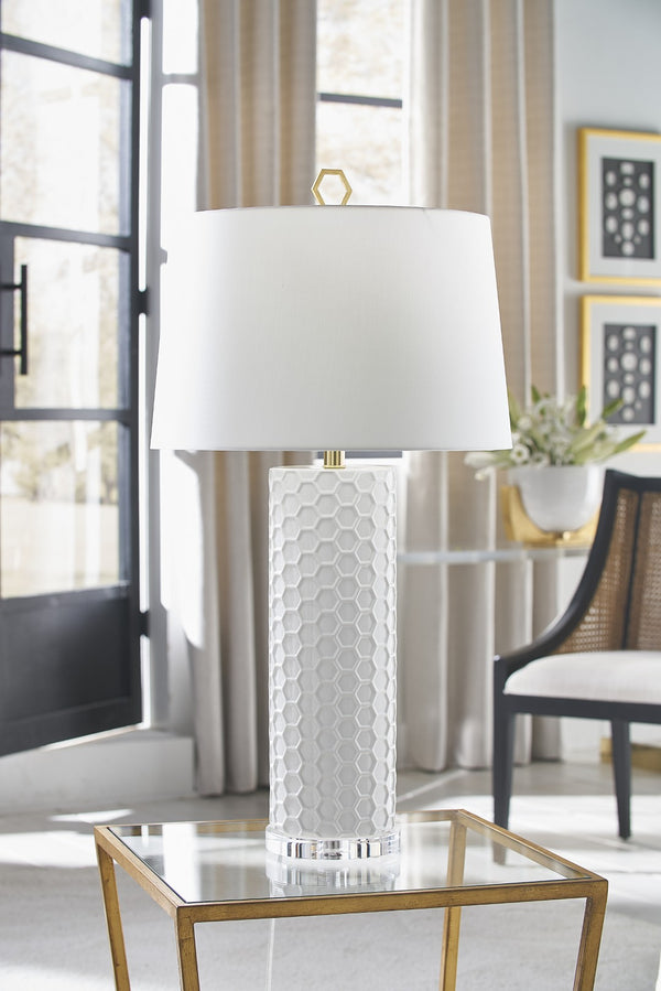 Chelsea House April Honeycomb Lamp By Shayla Copas — White Glazed Ceramic Table Lamp, Raised Texture, 33" H Ambient Accent 69773